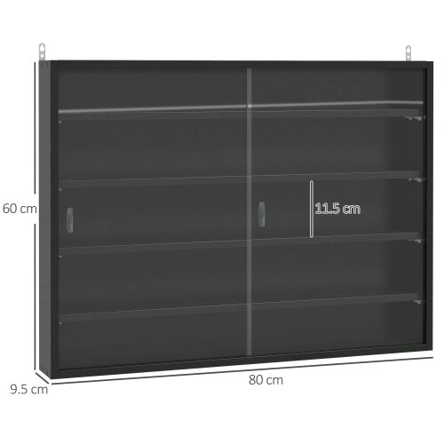 Wyld Haus Velura Wood And Glass Black 5 Tier Wall Display Cabinet With Adjustable Shelves 60 x 80 cm