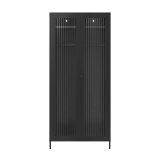 Wyld Haus Sattek Black Metal 2 Reeded Glass Door Wardrobe
