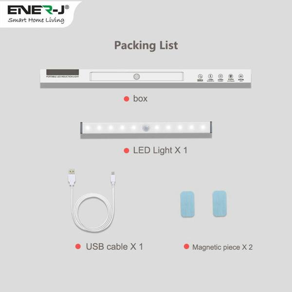 ENER-J Pack of 2 Rechargeable Motion Sensor Cabinet Lights, 10 LED with 2 Switch Modes, USB Charging, for Kitchen Wardrobe Closet