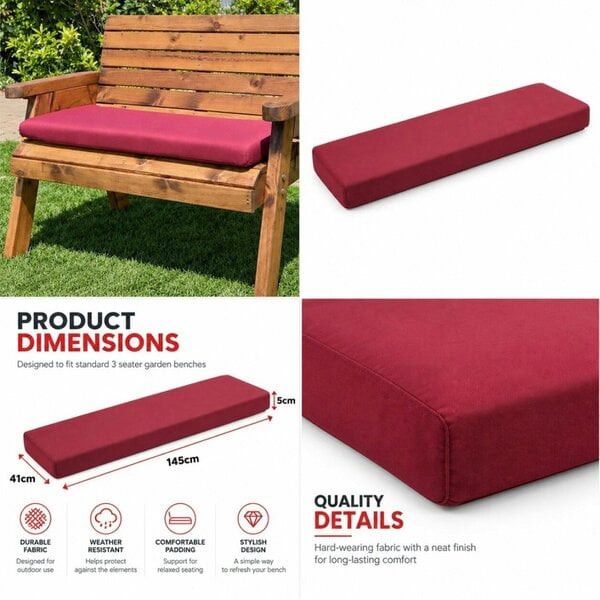 Samuel Alexander Charles Taylor Burgundy Waterproof Three Seater Base Cushion for wooden furniture