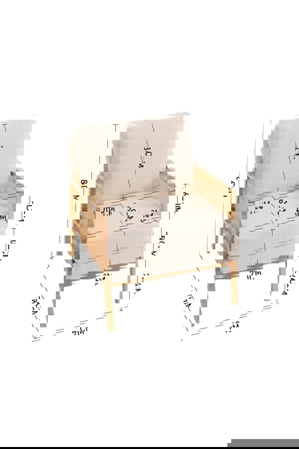 Living and Home White Teddy Fur Rattan Armrest Sofa Cushioned Armchair