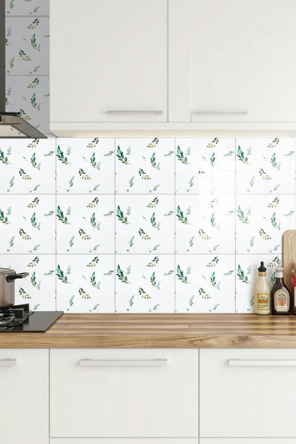 Living and Home 10pcs Self-Adhesive Green Leaf PVC Wallpapers, 40x40cm