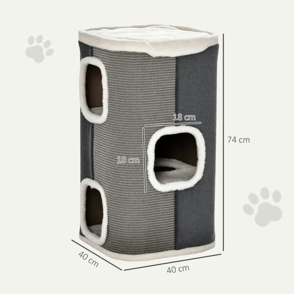 Cat Barrel Scratching Post Cat Tree for Indoor Cats Kitten Climbing Frame Pet Play Tower Soft Plush & Lamb Fleece Grey