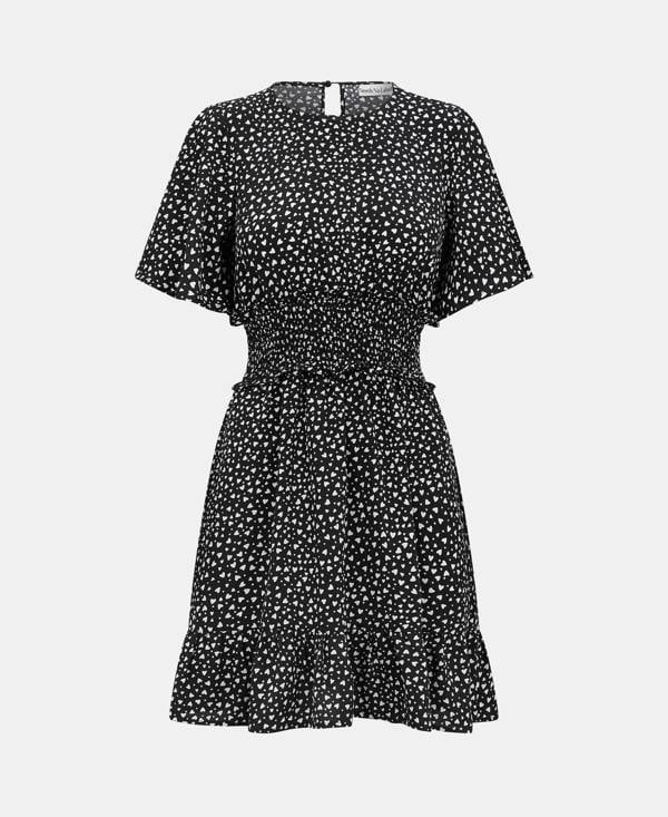 SHIRRED WAIST MINI black and white pattern