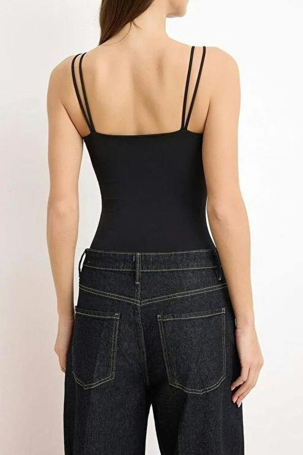 WOVCOR Fitted Sleeveless Bodysuit with Accessory Details and Snap Closure
