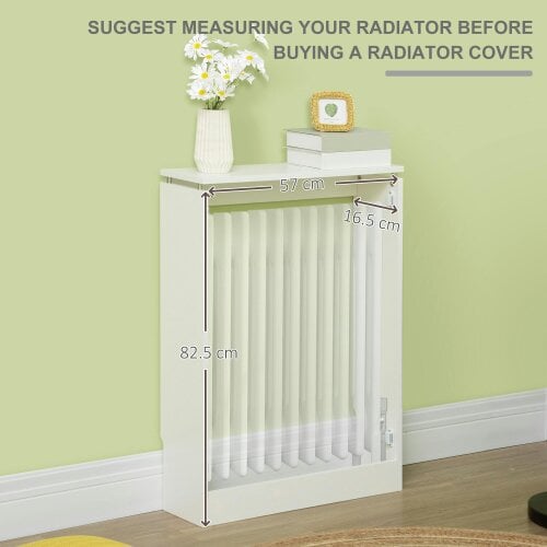 HOMCOM Radiator Cover Vertical Slatted MDF Steel for Heat Circulation White