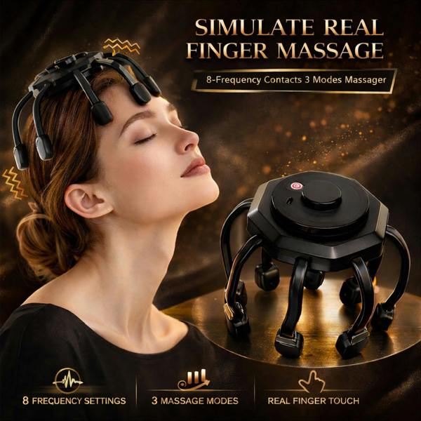 Dragodirect 8 Finger Electric Head Massager USB Rechargeable 3 Modes
