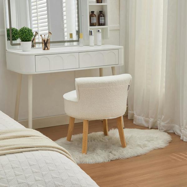 Living and Home Teddy Fleece Dressing Table Stool with Solid Wood Legs