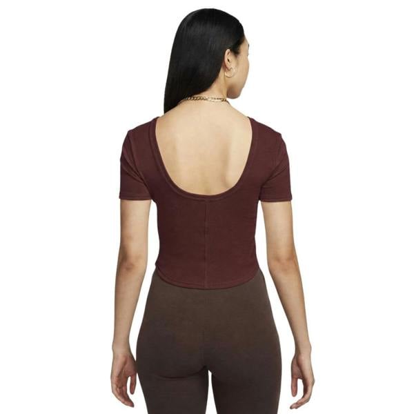 Nike Tight Scoop-Back Short-Sleeve Mini-Rib Burgundy Top