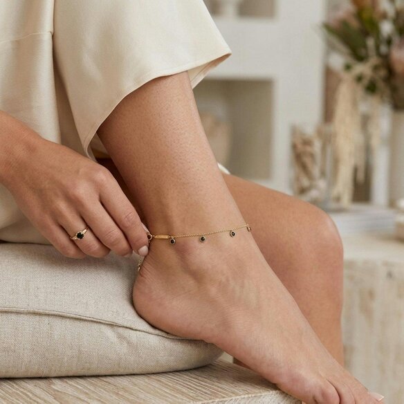 BLOOMTINE Illuminess™ 18K Solid Gold Black Diamond Anklet | Droplet Anklet
