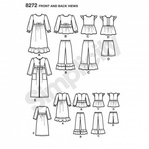 Simplicity Sewing Pattern 8272, Dresses, Robes, Trousers, Shorts, Tops, Pyjamas for Kids, HH (3-4-5-6) - Intermediate