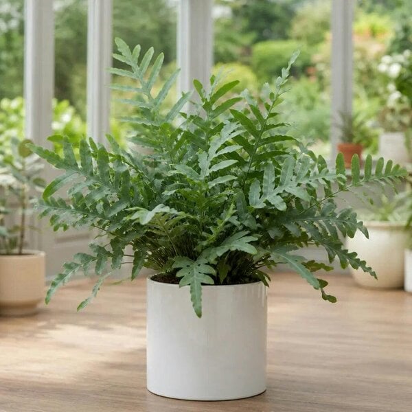 Phlebodium Blue Star Fern – Elegant Blue-Green Foliage Indoor Houseplant - Sofia Glossy White Ceramic
