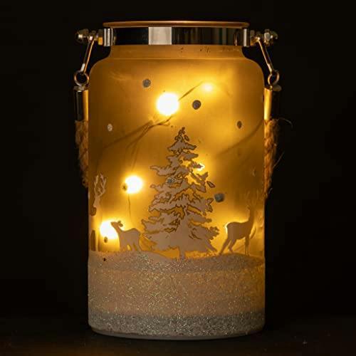 16cm Christmas Decorated Jar Table Forest Scene Lantern with Warm White LED Light image 6