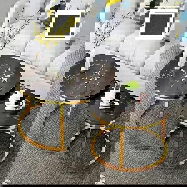 Havendro Nesting Coffee Tables Set of 2 Round Stacking Sofa Side Tables for Living Room