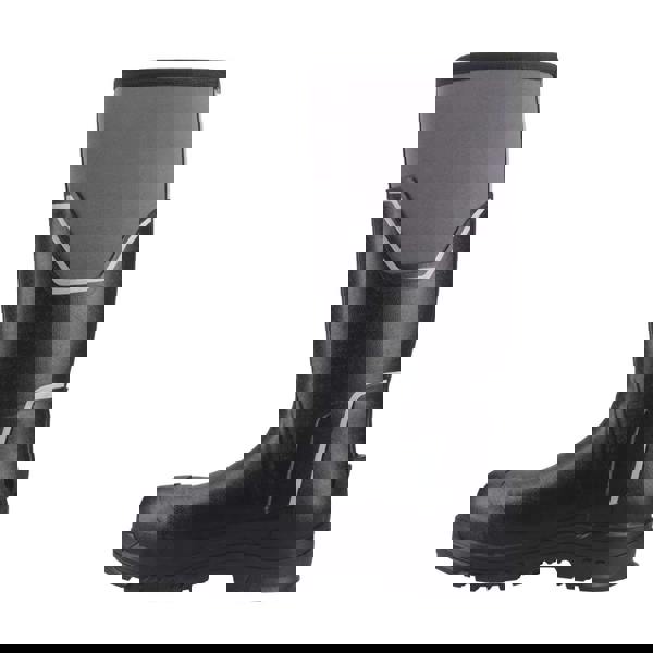 Muck Boots MUCK Boots GRIT S5 Men's Tall Safety Composite Toe/Midsole Wellie, a black and grey safety work boot with slip-resistant sole and reinforced toe