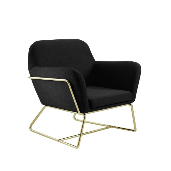 Wyld Haus Marseille Black Velvet Upholstered Armchair Gold Metal Legs