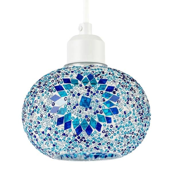 Light and Dark Blue Mosaic Glass Artisanal Pendant Ceiling Light Shade Image 1