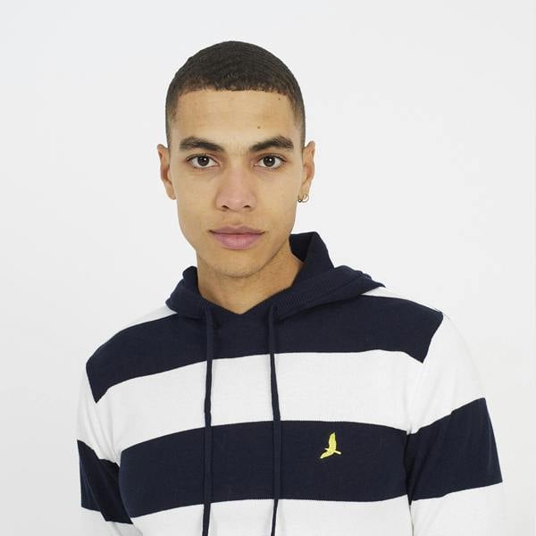 Brave Soul Navy Cotton Striped Knit Hoody - Navy Image 4