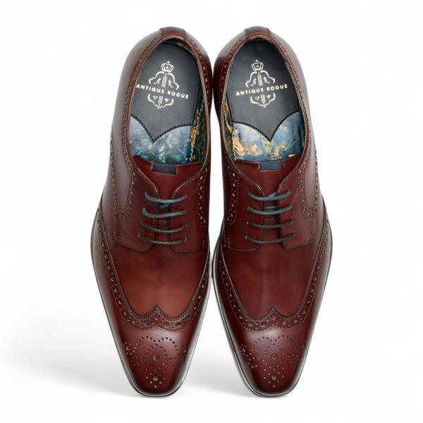 Antique Rogue Men’s Burgundy Leather Oxford Derby Brogue - Luca