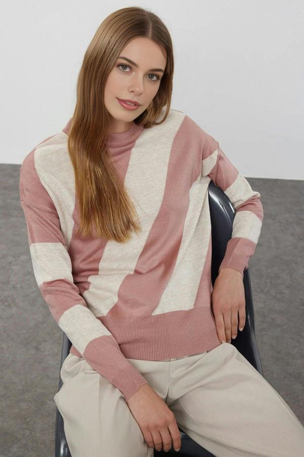 WOVCOR Color Block Crew Neck Knit Sweater