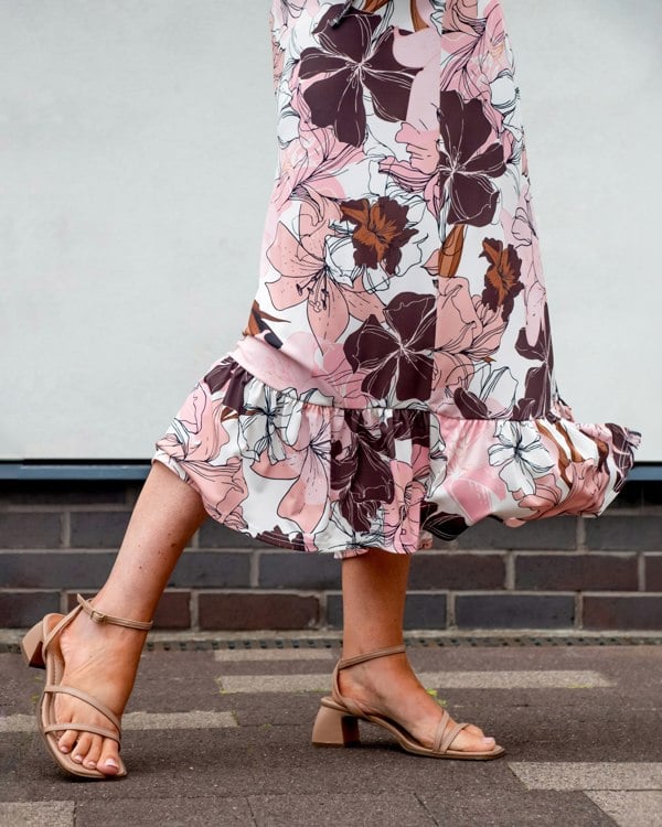 Antonia York Peach Cream Copper Print Dress | Amelia Floral Soft Jersey Maxi Dress