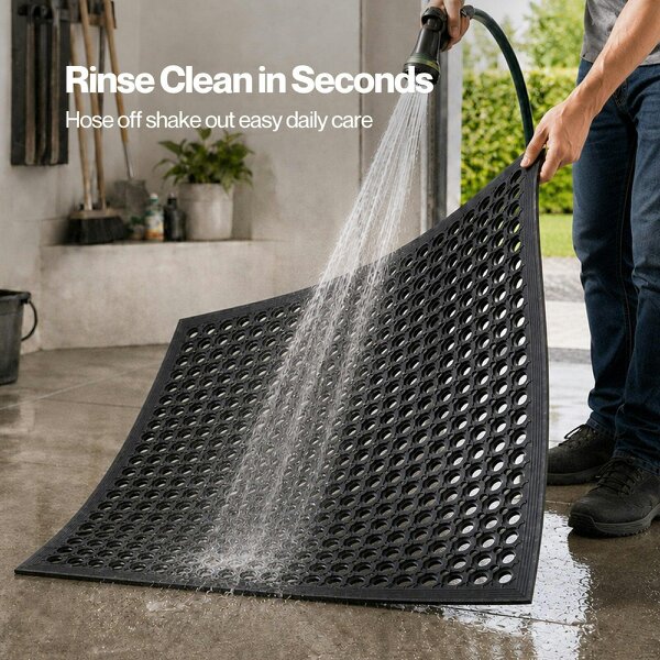 Marlow Door Mat Outdoor Rubber Drainage Slip-Resistant for Garage Entry Black