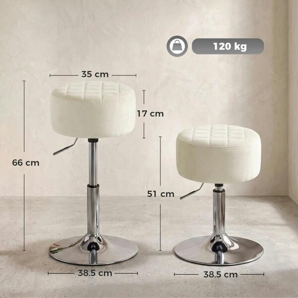 Bar Stool Adjustable Swivel Chair Velvet-Feel Seat 1 Piece, Beige
