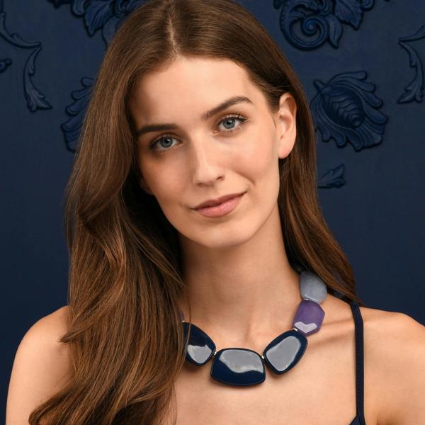 Zavana Chunky Blue, Purple and Light Blue Statement Necklace for Women