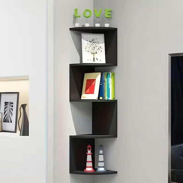 Havendro 5 Tier Black Floating Corner Shelves Wall Mount Wooden Storage