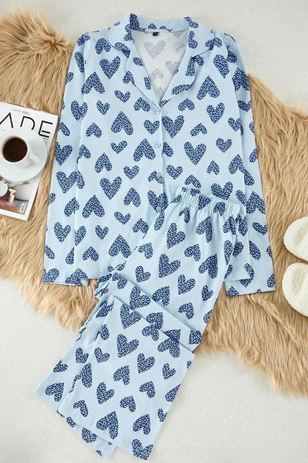 WOVCOR 2-Piece Cotton Leopard Heart Knit Pajama Set