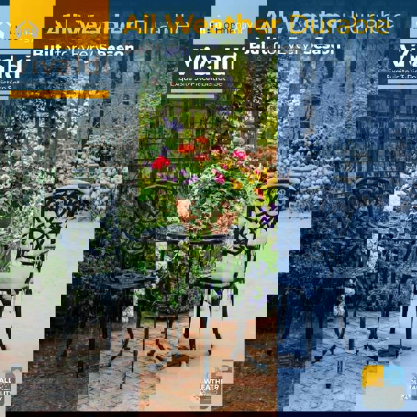 Centurion Supports VIVALDI 3-Piece Aluminium Garden Bistro Set - Round Table with Parasol Hole & 2 Generously Sized Armchairs - Baroque Design (Black)