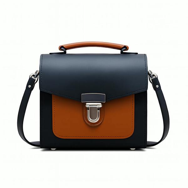 Zatchels Handmade Leather Two Tone Sugarcube Handbag Black -  Burnt Orange