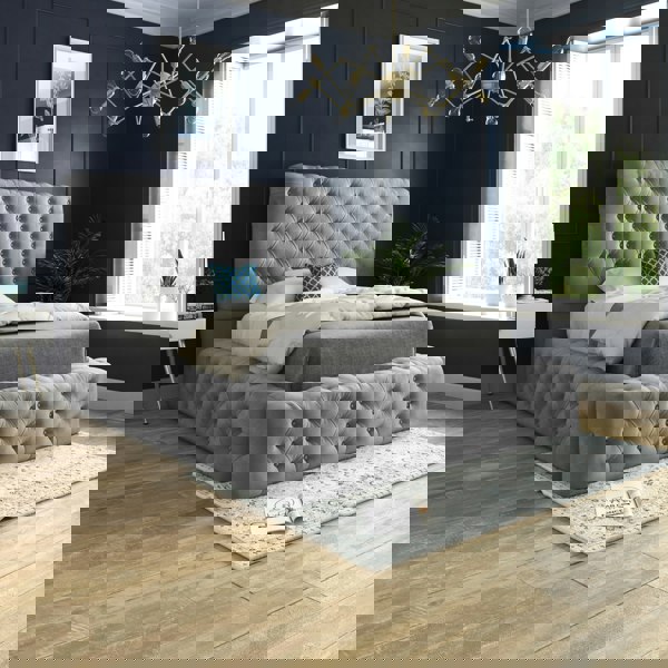 Casa Magna Grand Milan Pleated Upholstery Bed Frame - Grey