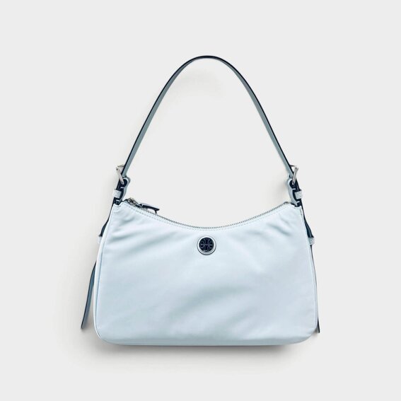 Tory Burch Nylon Zip Top Shoulder Bag Morning Blue
