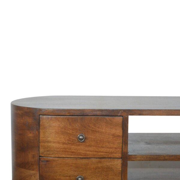 Wyld Haus Brescia Chestnut Mango Wood Round TV Entertainment Unit 4 Drawers