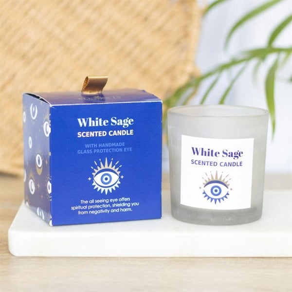 Serano All Seeing Eye White Sage Crystal Chip Protection Candle