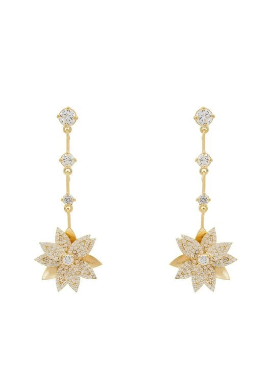 Latelita Dahlia Drop Earrings Gold White