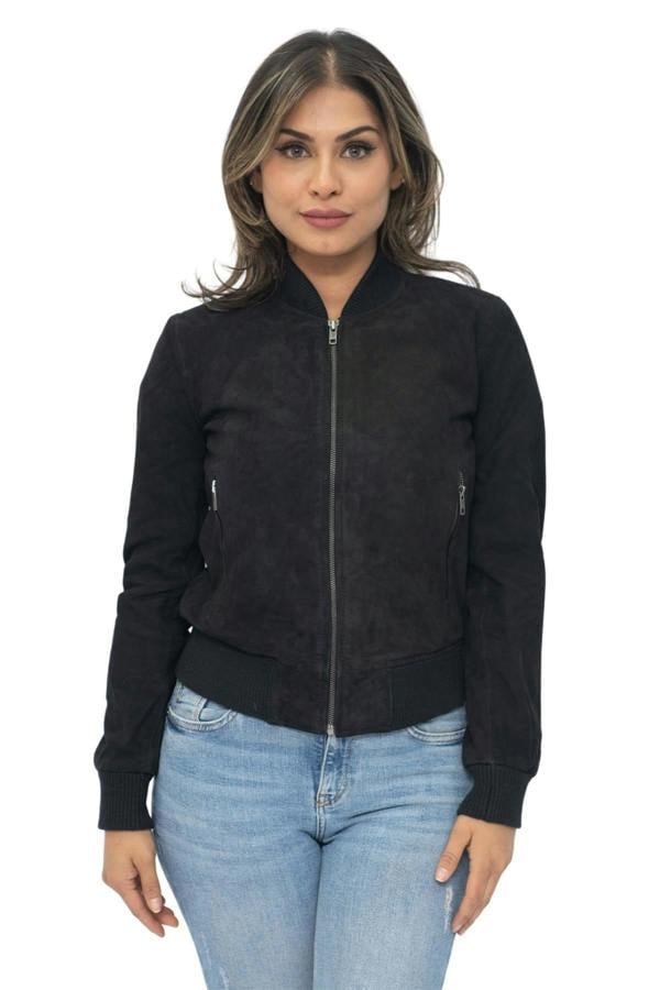 Infinity Leather Womens MA-1 Suede Bomber Jacket-Arnhem