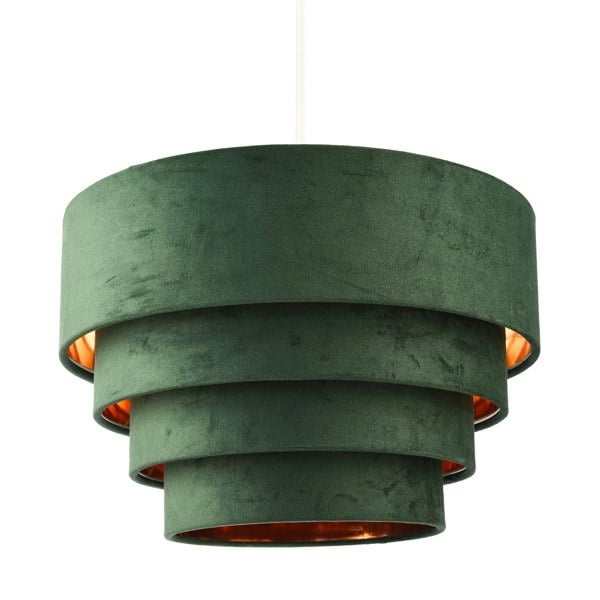 Sleek Four Tier Pendant Shade in Forest Green Velvet with Copper Inner Image 1