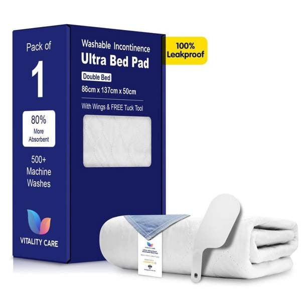 Vitality Care Incontinence Washable Bed Pads Reusable Tumbler dry Bed Size With Tucks & Tuck Tool