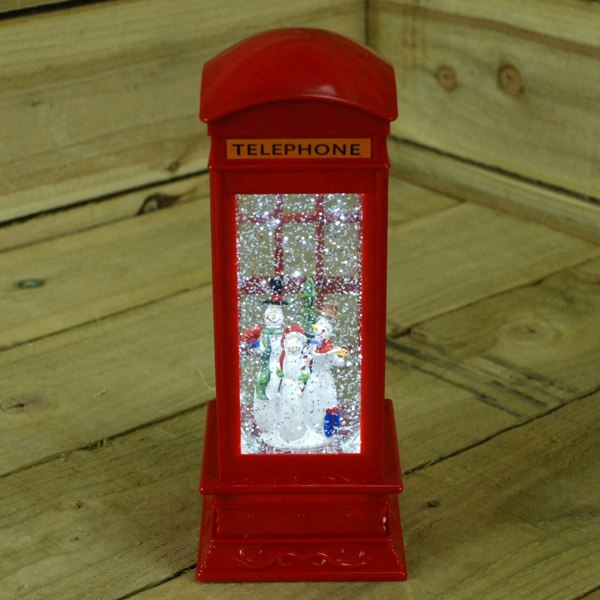 Samuel Alexander 26.5cm Christmas Water Spinner Telephone Box Design with Snowman Scene  Dual Power