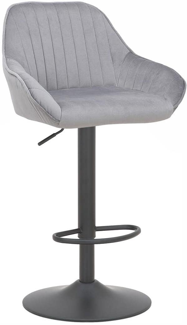 Lamboro Velluto Kitchen & Breakfast Bar Stool, Velvet Padded Seat & Backrest, Matt Black Footrest, Height Adjustable Swivel Gas Lift, Grey