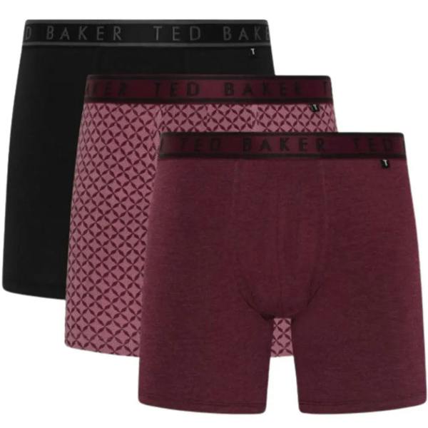 Ted Baker 3-Pack Geo Print Boxer Briefs, Black/Claret