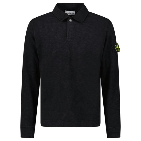 Stone Island Brushed Heavy Cotton Long Sleeve Polo Black - chancefashionco