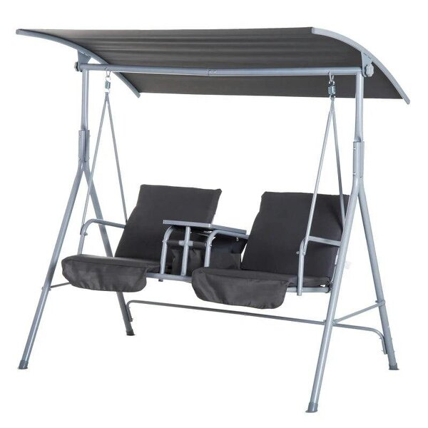 Steel Frame 2-Seater Swing Chair w/ Table Grey