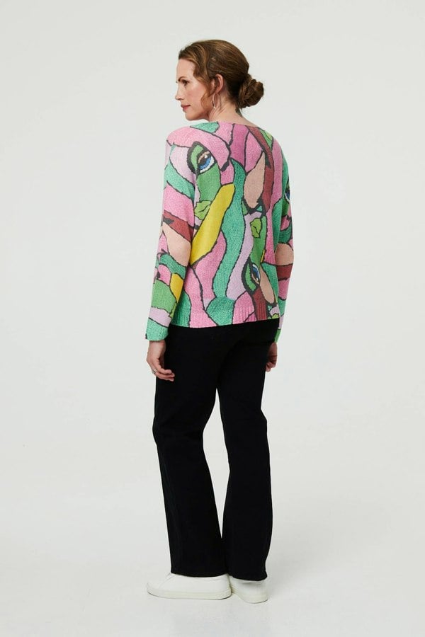 Pink | Abstract Long Sleeve Textured Top
