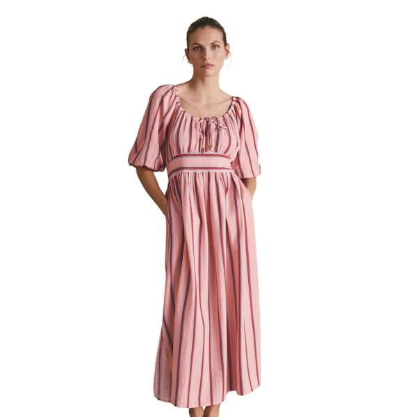 Cath Kidston Womens/Ladies Contrast Striped Tie Neck Long Midi Dress - Red/Pink - 