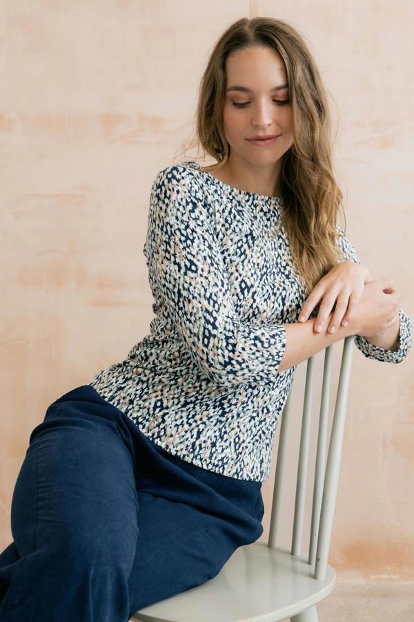 Lily & Me Monica Restore Print Organic Cotton Jersey Top Navy