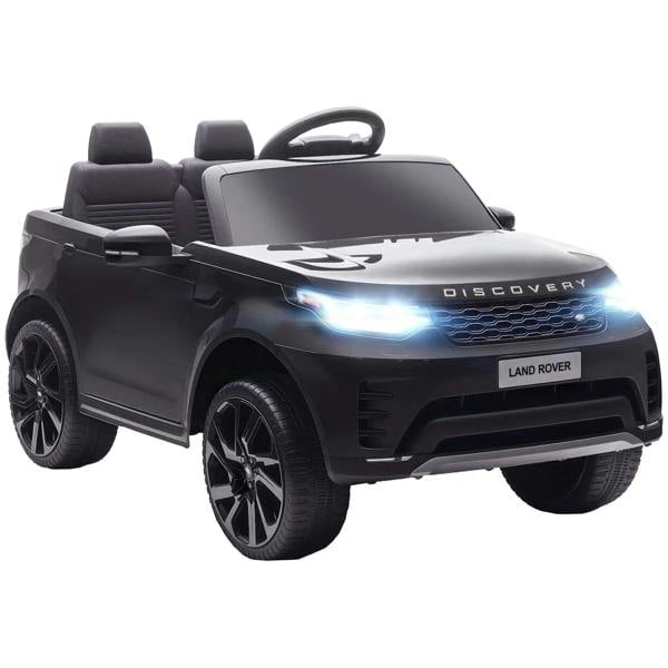 Black Land Rover Discovery 12V kids electric ride-on car, lit headlights, front seats, four wheels
