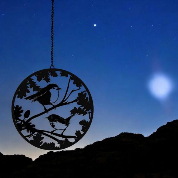 EDH Door Hardware Black Robin and Wren Hanging Mirror Silhouette, Bird Wall Art for Home & Garden Décor